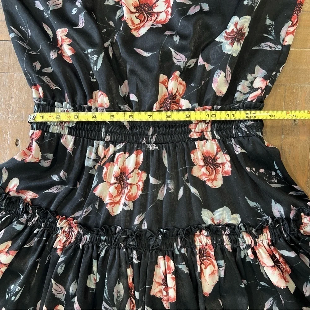 Misa Los Angeles Cecelia Black Floral Mini Dress Small Ruched V-neck Feminine